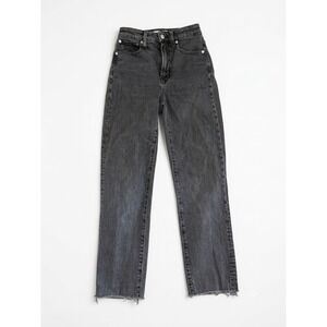 Vintage Madewell Curvy Perfect Straight Jeans Casual Mom Faded Black Raw Hem 24